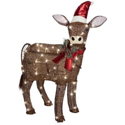 Red Shed 3.4 ft. Indoor/Outdoor Crystal Splendor Baby Brown Cow Christmas Statue