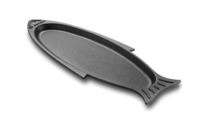 Outset Cast Iron Fish Grill Pan and Serving Pan, Black, 19 x 7 x 1in.