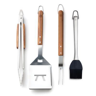 Outset Grande Stainless Steel Grill Tool Set, Verde Collection, Large Spatula, Tongs, Grill Fork, and Sauce Brush