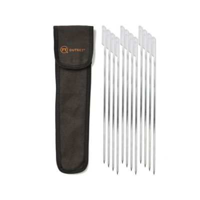 Outset Barbecue Stainless Steel Paddle Skewers, Set of 12 with Black Canvas Storage Bag, 12 in. long