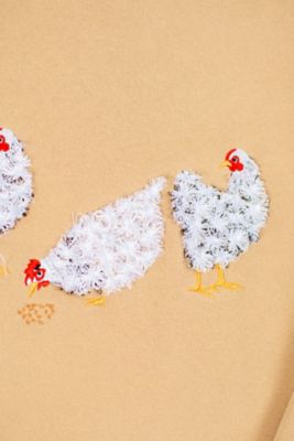 Image showing  Women's Fluffy Embroidered White Chicken Tan Crewneck