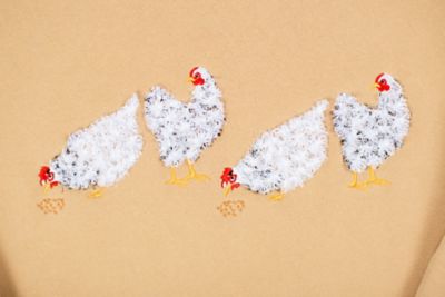 Image showing  Women's Fluffy Embroidered White Chicken Tan Crewneck