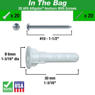 Image showing  Alligator Solid Wall Anchors, 20#10 X 1-1/2 Screws