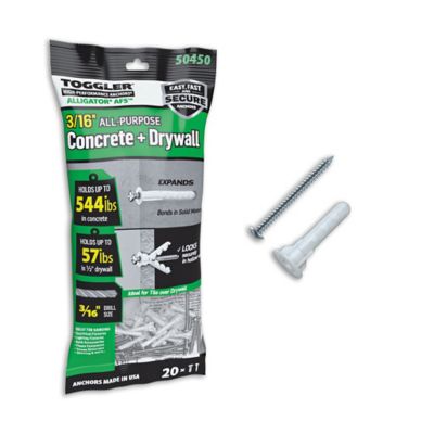 TOGGLER Alligator Solid Wall Anchors, 20#8 X 1-1/4 Screws