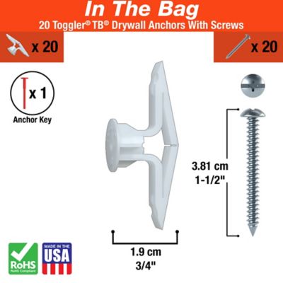 Image showing  SNAPTOGGLE Heavy-Duty Toggle Bolts 1/4 in., 20 Bolts, ROHS