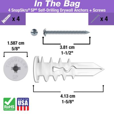 Image showing  SnapSkru Self-Drilling Drywall Anchors 8 x 1-1/2 in. Combo Screws, 4 ct.