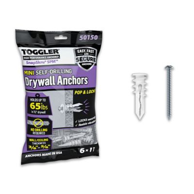 TOGGLER SnapSkru Self-Drilling Drywall Anchors, #6 x 1-1/4 Combo Screws, 6 ct.