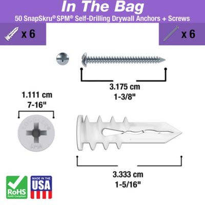 Image showing  SnapSkru Self-Drilling Drywall Anchors, #6 x 1-1/4 Combo Screws, 6 ct.