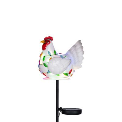 Red Shed 26 in. Chicken with Christmas String Lights Solar Yard Stake
