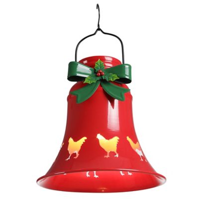 Red Shed 15 in. Solar-Powered LED Metal Bell Christmas Lantern