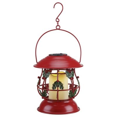 Red Shed 15.75 in. Solar-Powered Christmas Lantern, Red