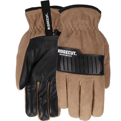 Ridgecut Men's Insulated Fleece Winter Gloves with Leather Palm, Taupe, 1 Pair