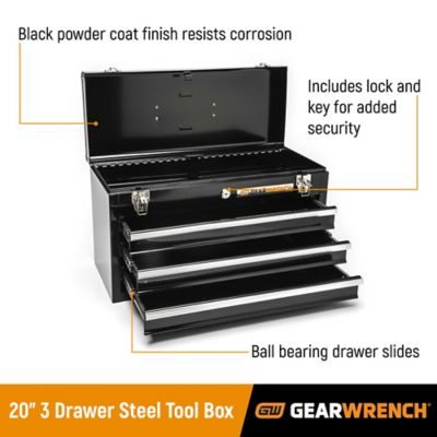 Image showing  20in. 3 Drawer Black Steel Tool Box