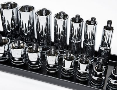 Image showing  3 pc. 1/4in., 3/8in., and 1/2in. Drive Black SAE Socket Storage Tray Set