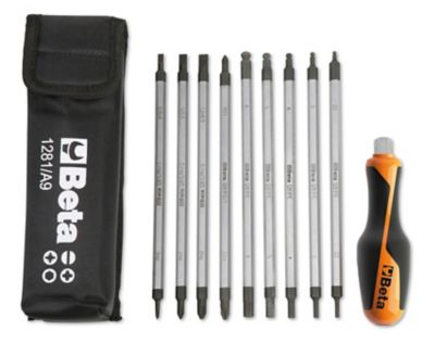 Beta Tools 1281BG Set of 9 Reversible Screwdriver Bits and 1 Handle with Case