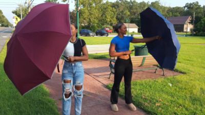 Image showing  49 in. Black Reverse Folding Windproof Stick Umbrella With LED Flashlight