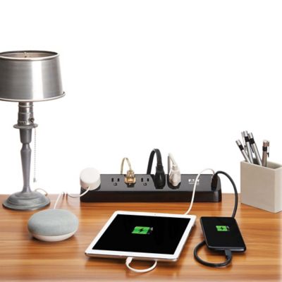 Image showing  6-AC Outlet and 2-USB Port Protect It Desk Clamp Surge Protector Power Strip, 10 ft. Braided Cord