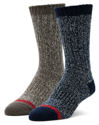 Blue Mountain Men's Midweight Thermal Wool Crew Socks, Stripe, 2-Pairs