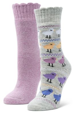 Blue Mountain Women's Midweight Brushed Thermal Crew Socks, Diamonds Pattern, 2 Pairs