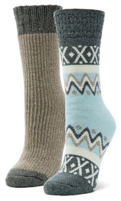 Blue Mountain Women's Midweight Brushed Thermal Quilted Crew Socks, Aztec Pattern, 2 Pairs
