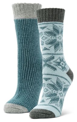 Blue Mountain Women's Midweight Brushed Thermal Crew Socks, Jumbo Flake Pattern, 2 Pairs