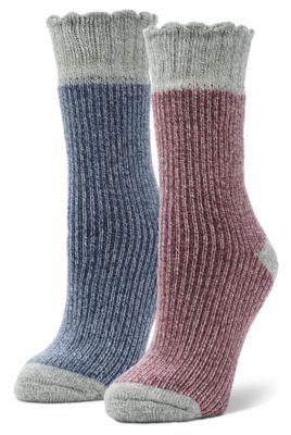 Blue Mountain Women's Midweight Brushed Thermal Ribbed Scallop Crew Socks, 2 Pairs