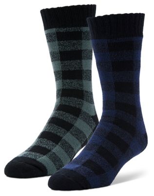 Blue Mountain Men's Midweight Brushed Thermal Crew Socks, Buffalo Check, 2-Pairs