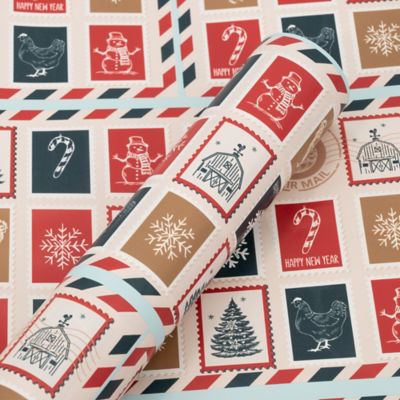 Red Shed Farmhouse Postcard Christmas Wrapping Paper