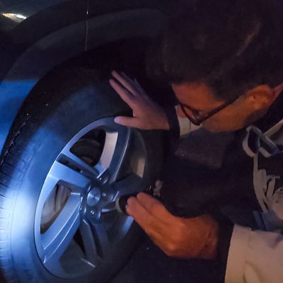 Image showing  41 in. Black Reverse Folding Windproof Pocket Umbrella With LED Flashlight