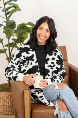 Image showing  Women's Black Cow Print Luxe Cardigan