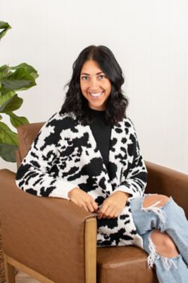 Image showing 1 th American Farm Company Women's Black Cow Print Luxe Cardigan