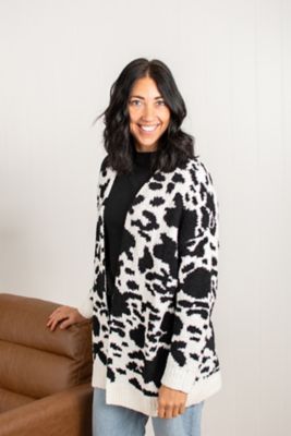 Image showing 5 th American Farm Company Women's Black Cow Print Luxe Cardigan