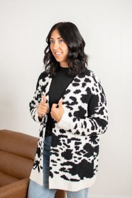 Image showing 8 th American Farm Company Women's Black Cow Print Luxe Cardigan