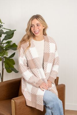 Image showing  Beige Plaid Luxe Cardigan