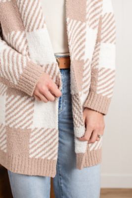 Image showing 3 th American Farm Company Women's Beige Plaid Luxe Cardigan