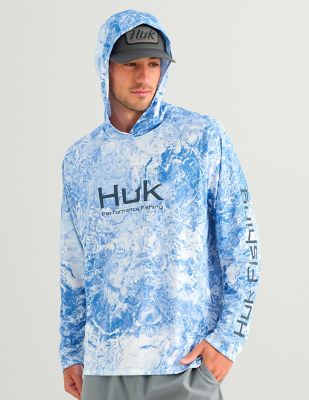 Huk Pursuit Mossy Oak Short Sleevey Oak Long Sleeve Hoodie, Blue
