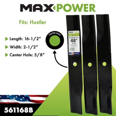 Image showing  3 Hi-Lift Blades Set for 48 in. Hustler Mowers, Replaces OEM numbers 795757, 601123, 601014