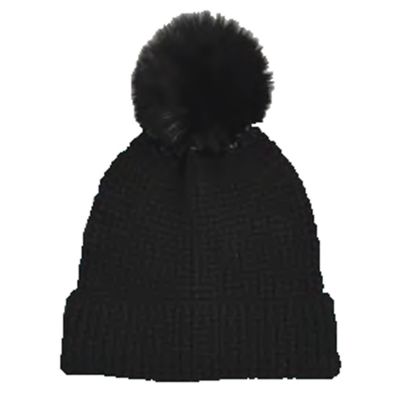 Blue Mountain Women's Cuffed Waffle Knit Beanie with Pom
