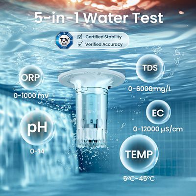Image showing  HydroComm 24/7 Water Quality Monitor for Pools, Tracking TDS, EC, pH, Temp & ORP, Solar Powered