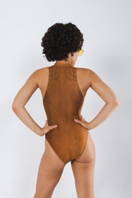 Image showing  Western Faux Cracked Leather Zip Up One pc. Swimsuit