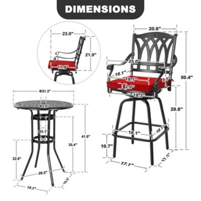 Image showing 5 th Nuu Garden 3PCS Patio Swivel Bar Set,Umbrella Hole
