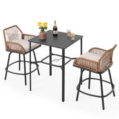 Image showing  3 pc. Swivel Handwoven Patio Bar Set