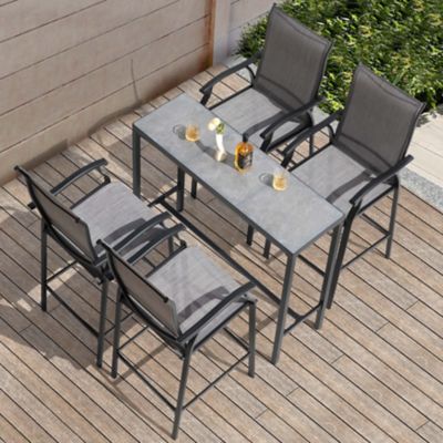 Image showing  Patio 5 pc. Textilene Bar Set, Tempered Glass