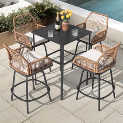 Nuu Garden 5 pc. Swivel Rattan Patio Bar Set