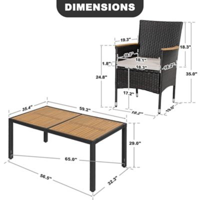 Image showing 5 th Nuu Garden 7 pc. Acacia Wood Wicker Patio Dining Set with Cushions