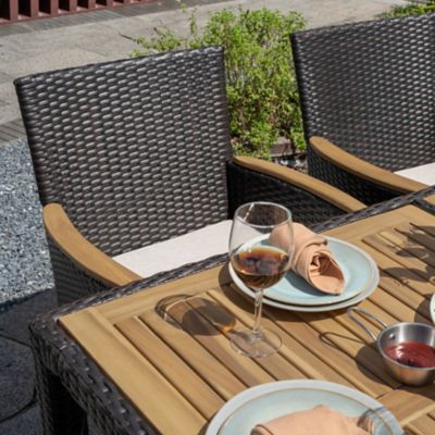 Image showing 9 th Nuu Garden 7 pc. Acacia Wood Wicker Patio Dining Set with Cushions