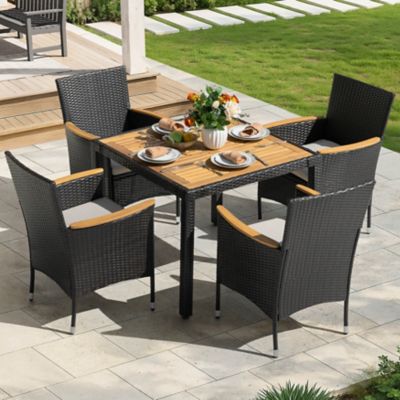 Nuu Garden 5 pc. Acacia Wood Wicker Patio Dining Set with Cushions
