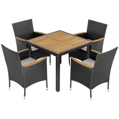 Image showing  5 pc. Acacia Wood Wicker Patio Dining Set with Cushions