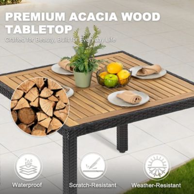 Image showing  5 pc. Acacia Wood Wicker Patio Dining Set with Cushions
