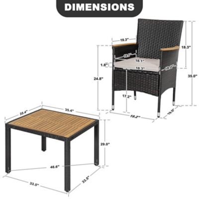 Image showing 5 th Nuu Garden 5 pc. Acacia Wood Wicker Patio Dining Set with Cushions